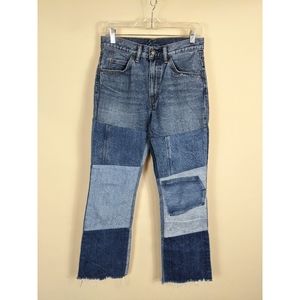Levi's 517 Orange Tab Patchwork High-Waisted Jeans Raw Hem Cut-offs Size 27